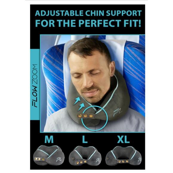 Memory Foam Travel Pillow Adjustable 360° Chin&Neck Support,Washable,Bag - Picture 3 of 8